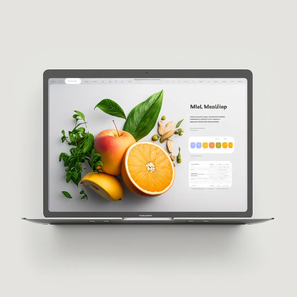 photo of macbook m1 with [modern web user interface of nutrition website, style of dribbble and Behance and Figma ] on the screen